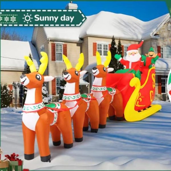 Xe Trượt Tuyết Bơm Hơi Hình Ông Già Noel, Tuần Lộc Kèm Đèn LED Chống Thấm Nước Decor Sân Nhà