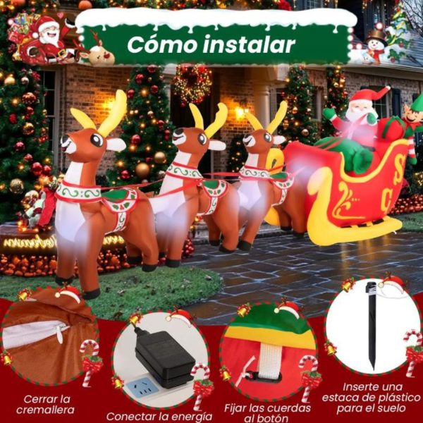 Xe Trượt Tuyết Bơm Hơi Hình Ông Già Noel, Tuần Lộc Kèm Đèn LED Chống Thấm Nước Decor Sân Nhà