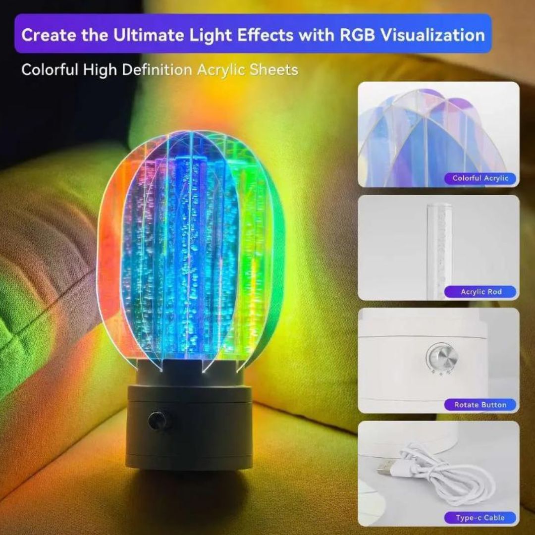 Đèn Bàn Acrylic Xoay 360 Độ Ánh Sáng Đa Sắc Hiệu Ứng Đa Chiều Phong Cách Hiện Đại