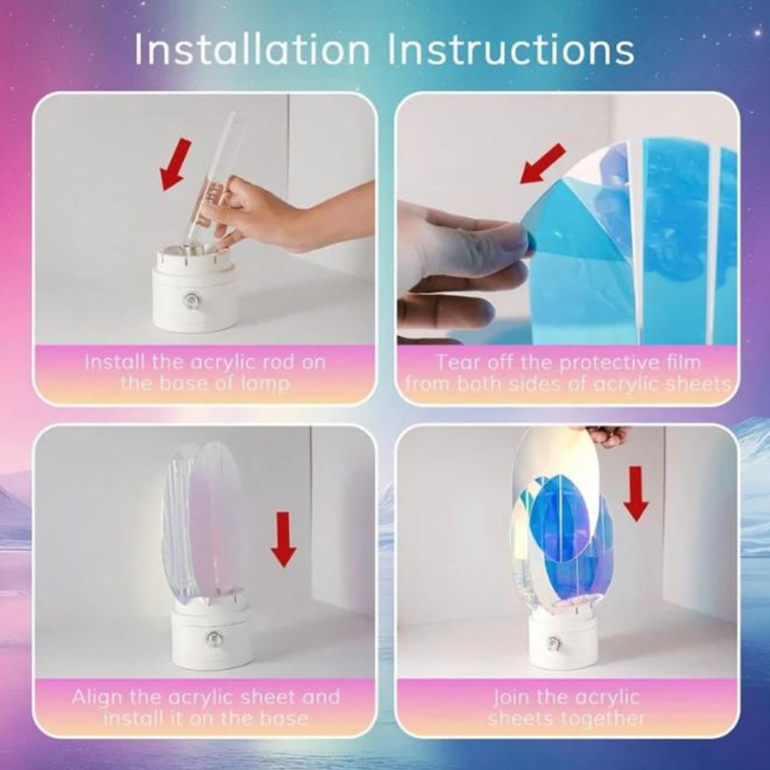 Đèn Bàn Acrylic Xoay 360 Độ Ánh Sáng Đa Sắc Hiệu Ứng Đa Chiều Phong Cách Hiện Đại