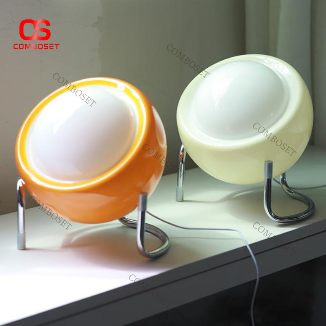 Đèn Bàn Hình Cầu Cam Vàng Phong Cách Retro Trang Trí Bàn Làm Việc