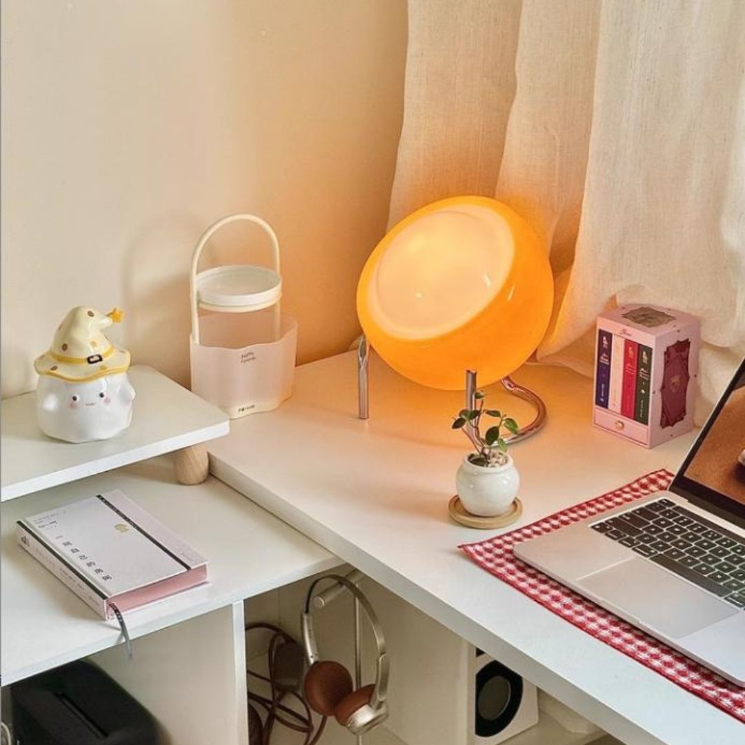 Đèn Bàn Hình Cầu Cam Vàng Phong Cách Retro Trang Trí Bàn Làm Việc