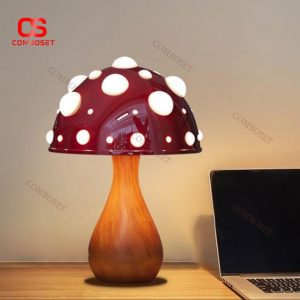 Đèn Bàn Hình Nấm Đỏ Chấm Trắng 3 Chế Độ Sáng Trang Trí Phòng Ngủ Dễ Thương
