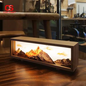 Đèn Bàn Khung Gỗ Tranh Phong Cảnh Núi Non Sang Trọng Phong Cách Cổ Điển Phòng Trà