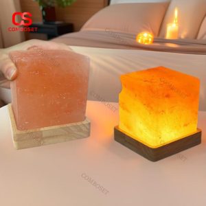 Đèn Bàn Muối Hồng Himalaya Khối Vuông Sạc USB Tiện Lợi Decor Bàn Làm Việc Phong Thuỷ