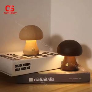 Đèn Cây Nấm Gỗ Cao Cấp, Thiết Kế Tối Giản, Ánh Sáng Vàng Dịu Mắt, Sạc Type C