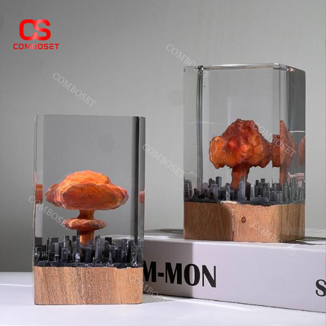 Đèn Decor Nhựa Trong Suốt Hiệu Ứng 3D Sáng Tạo, Đế Gỗ Nghệ Thuật Trang Trí Bàn Làm Việc, Bàn Học