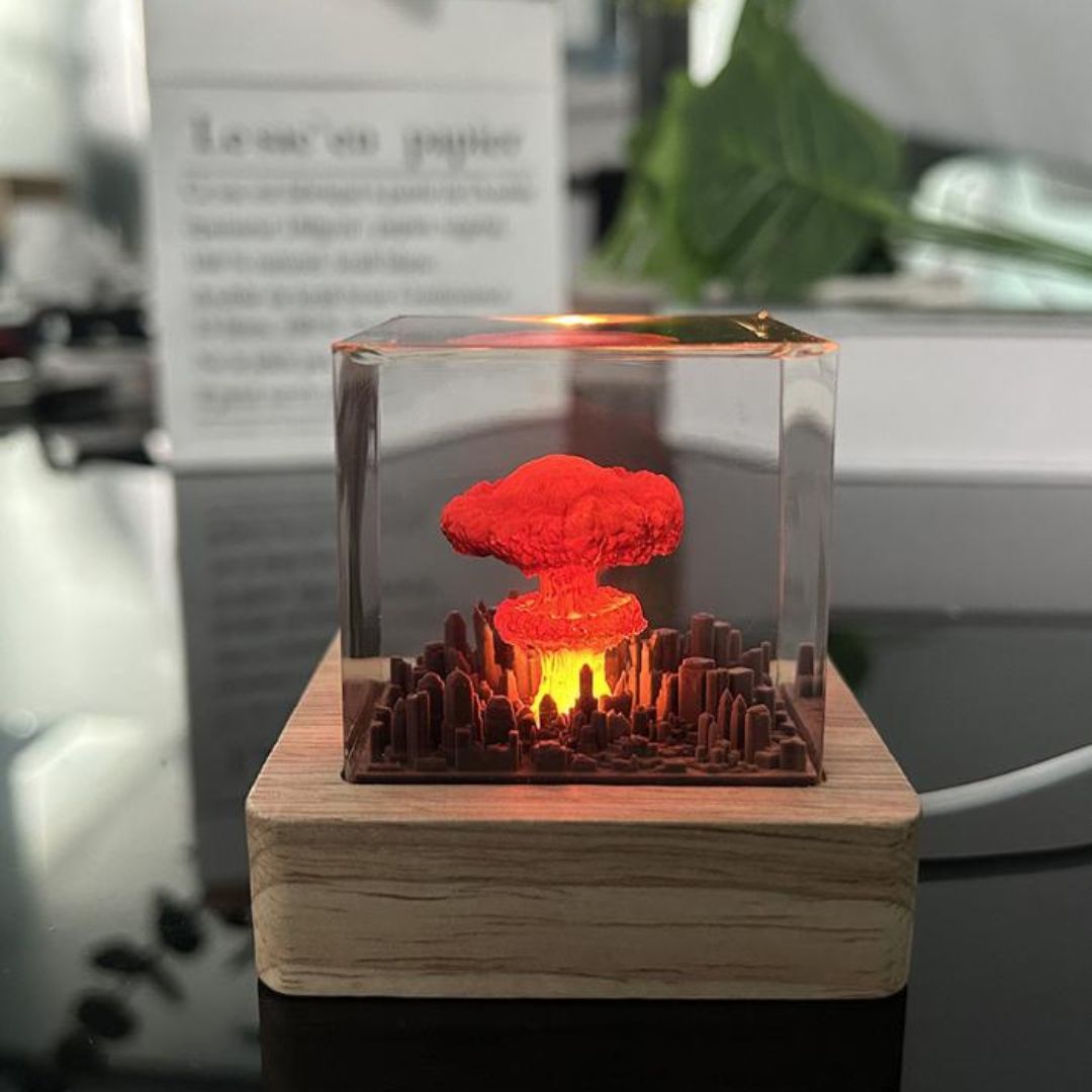 Đèn Decor Nhựa Trong Suốt Hiệu Ứng 3D Sáng Tạo, Đế Gỗ Nghệ Thuật Trang Trí Bàn Làm Việc, Bàn Học
