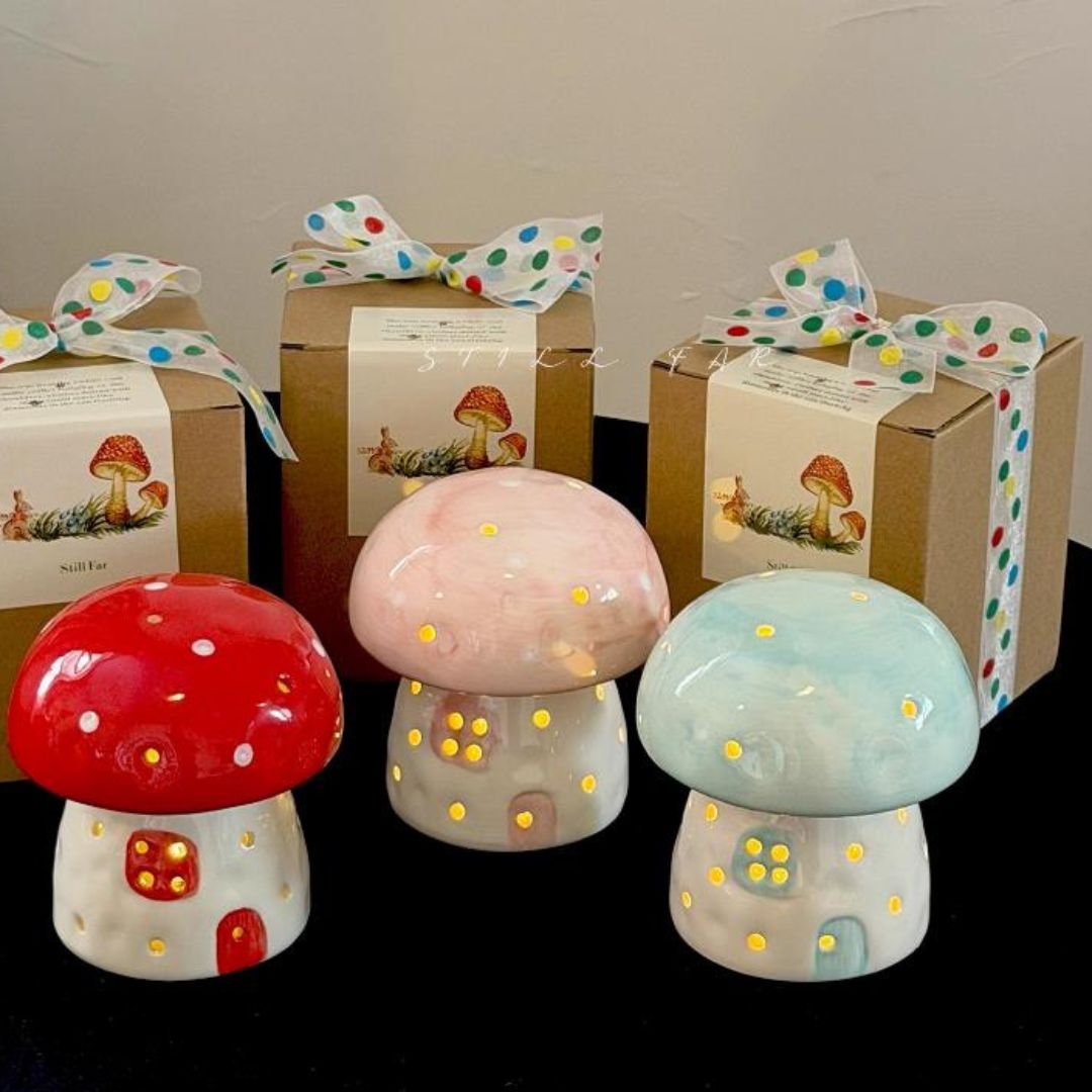 Đèn Gốm Hình Cây Nấm Mini, Ánh Sáng Dịu Mắt, Trang Trí Không Gian Ấm Cúng