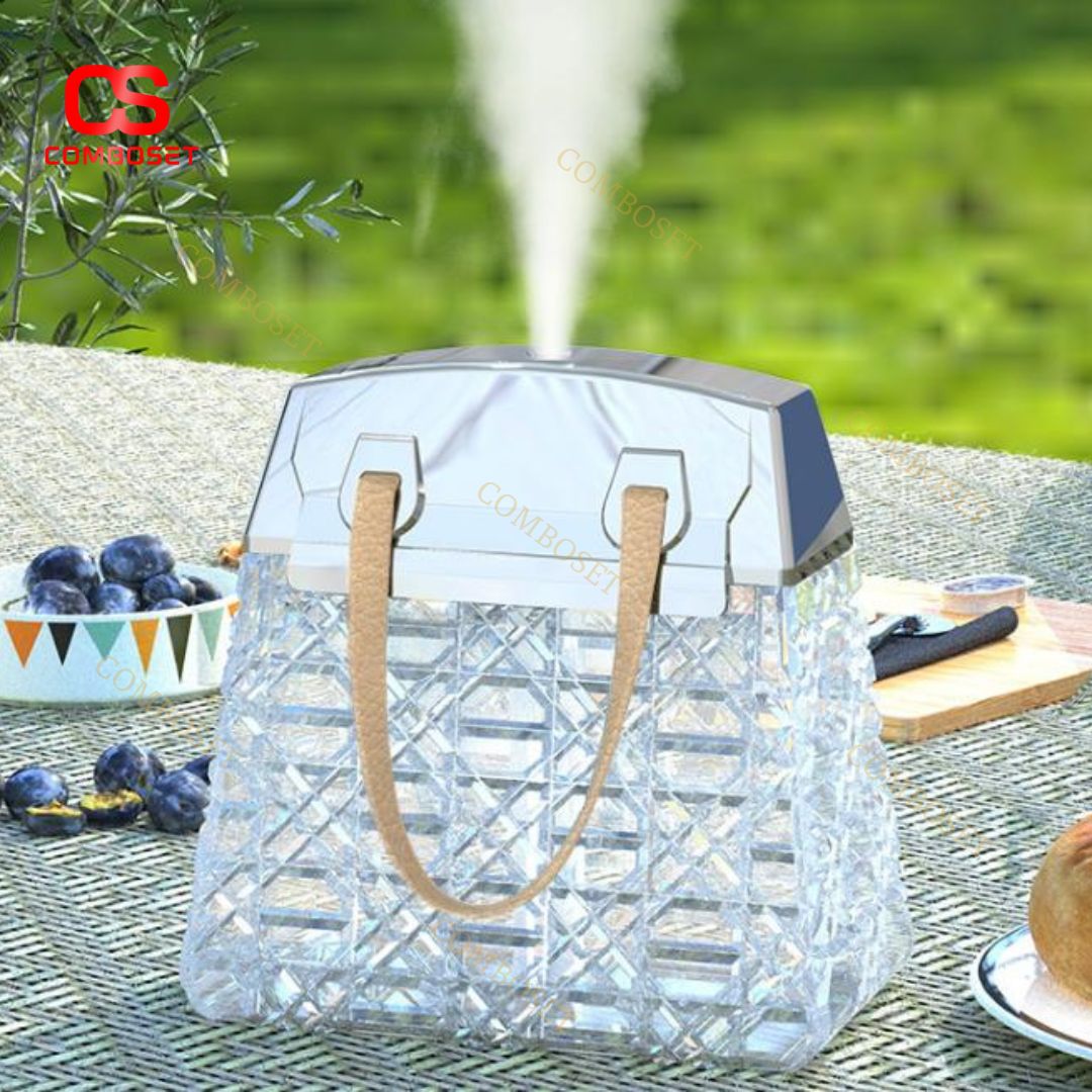 Đèn Hình Túi Xách Bằng Nhựa LED Sạc Type C Đổi Màu Nhiều Chế Độ, Có Tạo Ẩm Mini