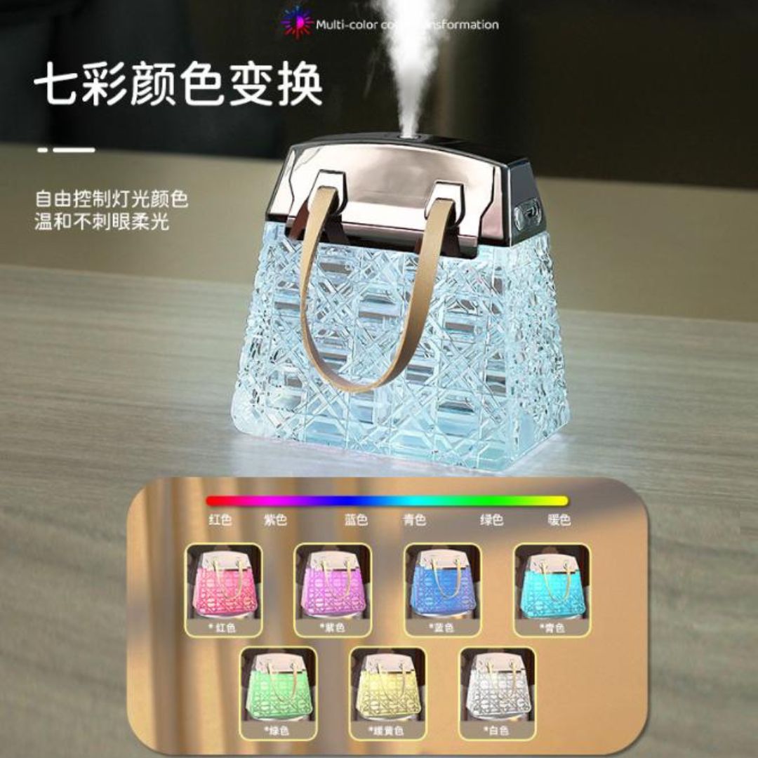 Đèn Hình Túi Xách Bằng Nhựa LED Sạc Type C Đổi Màu Nhiều Chế Độ, Có Tạo Ẩm Mini