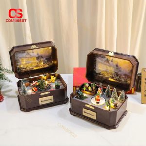 Đèn Hộp Nhạc Giáng Sinh Bằng Nhựa PVC Trang Trí Noel Sang Trọng Dùng Pin, Sạc USB