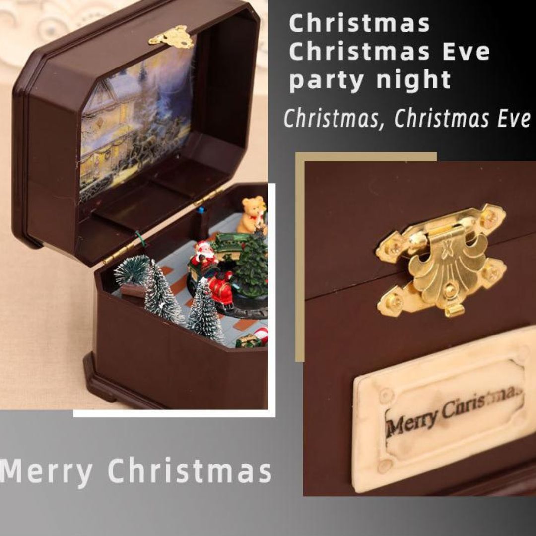 Đèn Hộp Nhạc Giáng Sinh Bằng Nhựa PVC Trang Trí Noel Sang Trọng Dùng Pin, Sạc USB