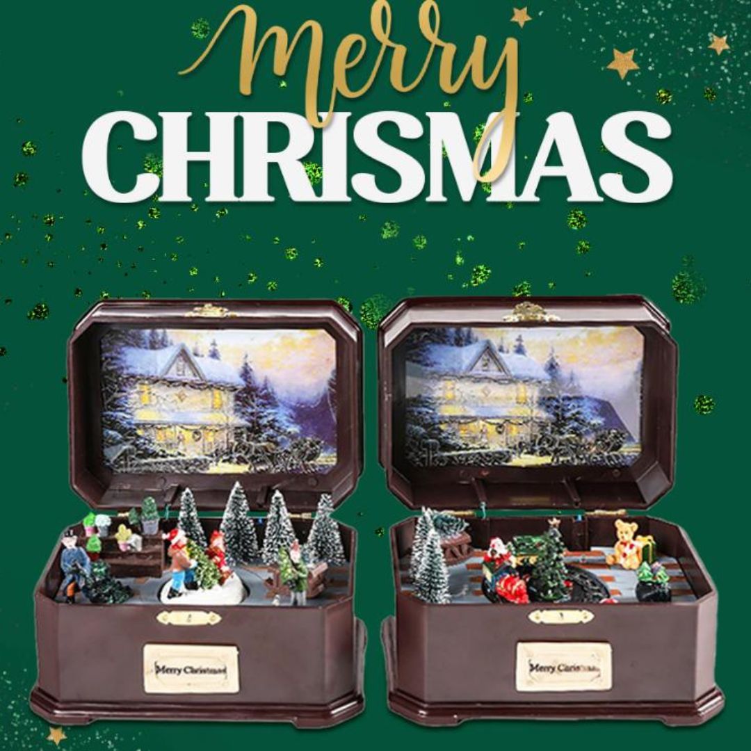 Đèn Hộp Nhạc Giáng Sinh Bằng Nhựa PVC Trang Trí Noel Sang Trọng Dùng Pin, Sạc USB