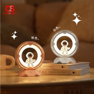 Đèn Ngủ Phi Hành Gia Trong Vòng Tròn Nhựa Cao Cấp 3 Chế Độ Sáng Decor Phòng Bé Trai, Bé Gái