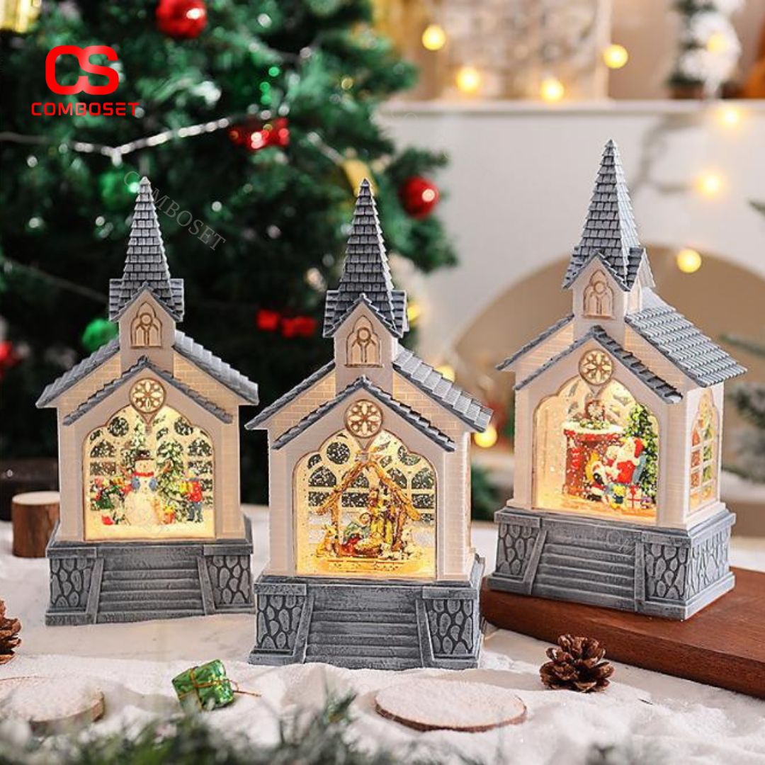 Đèn Nhà Thờ Giáng Sinh Bằng Nhựa Có Ánh Sáng Ấm Áp Trang Trí Noel