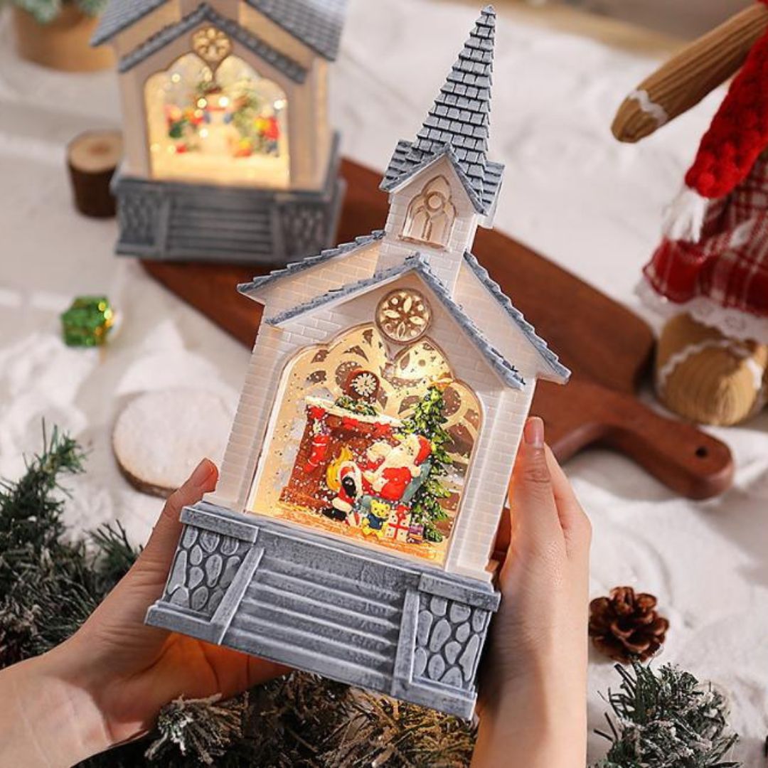 Đèn Nhà Thờ Giáng Sinh Bằng Nhựa Có Ánh Sáng Ấm Áp Trang Trí Noel