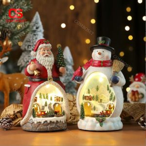 Đèn Nhạc Giáng Sinh Ông Già Noel Và Người Tuyết Bằng Nhựa Trang Trí Noel Ấm Áp