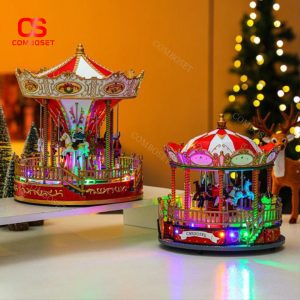 Đèn Noel Vòng Xoay Ngựa Bằng Nhựa ABS Chạy Bằng Pin Và Sạc USB