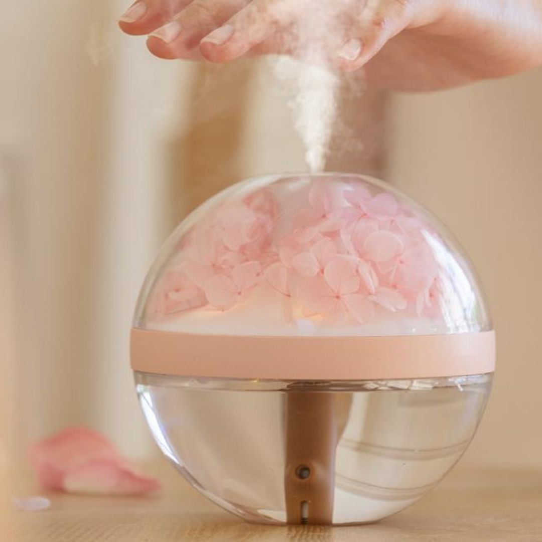 Đèn Phun Sương Tạo Ẩm Bằng Nhựa Hình Cầu Hoa Hồng Ánh Sáng Dịu Nhẹ