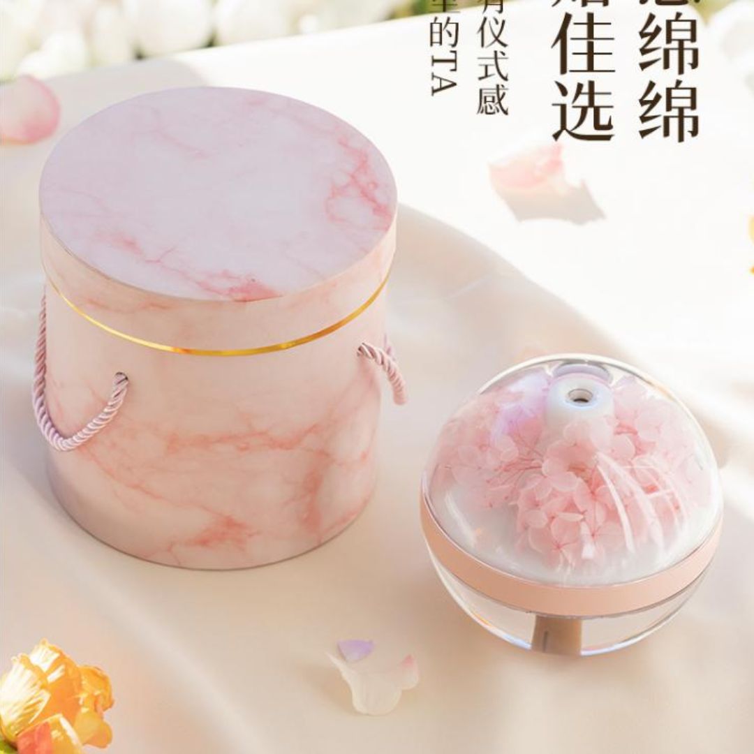 Đèn Phun Sương Tạo Ẩm Bằng Nhựa Hình Cầu Hoa Hồng Ánh Sáng Dịu Nhẹ