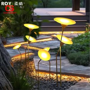 Đèn Sân Vườn Hoa Loa Kèn Cắm Đất Thiết Kế Nghệ Thuật Ánh Sáng Vàng Ấm