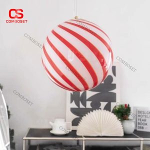 Đèn Thả Bóng Bay Kẹo Mút Đỏ Trắng Thiết Kế Đáng Yêu, Ánh Sáng Lung Linh Ấm Áp