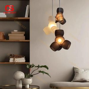 Đèn Thả Cụm Nghệ Thuật Thủy Tinh / Nhựa Đen Trắng Thiết Kế Trừu Tượng Cao Cấp