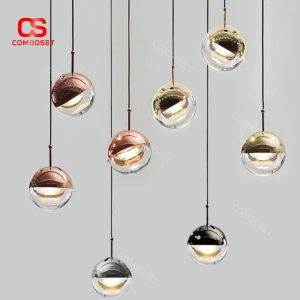 Đèn Thả Hình Cầu Nghệ Thuật Thiết Kế Nửa Kim Loại Vàng Nửa Thủy Tinh Hiện Đại