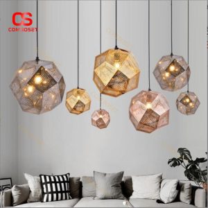 Đèn Thả Hình Học Kim Loại Nghệ Thuật Ánh Vàng Trang Trí Phòng Khách, Cafe
