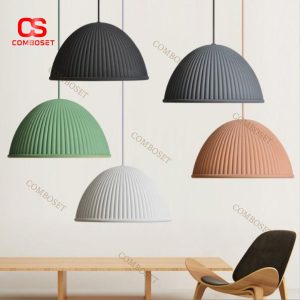 Đèn Thả Hình Vòm Gân Sọc Màu Trơn Decor Hiện Đại Cho Nội Thất Bắc Âu