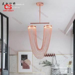 Đèn Thả Kim Loại Tua Rua Hình Chữ U Nghệ Thuật Sang Trọng 3 Chế Độ Sáng