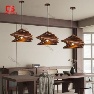 Đèn Thả Trần Gỗ Nghệ Thuật Hình Học Xếp Lớp Trang Trí Phòng Ăn, Phòng Khách