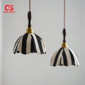 Đèn Thả Vải Sọc Đen Trắng Phong Cách Retro Nghệ Thuật Trang Trí Quán Cà Phê