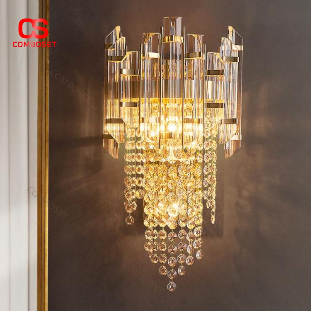 Đèn Tường Pha Lê Cao Cấp 3 Chế Độ Ánh Sáng Lộng Lẫy Biệt Thự, Khách Sạn