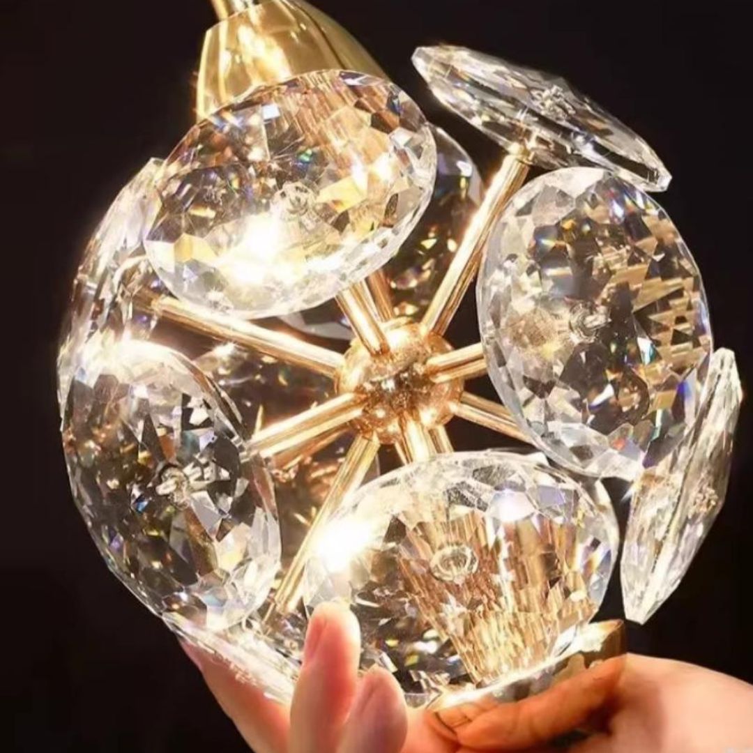 Đèn Tường Pha Lê Hình Kim Cương Trang Trí Đầu Giường Ngủ, Ánh Sáng Vàng Ấm Dịu Mắt Hiện Đại