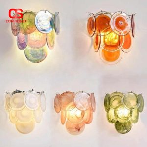 Đèn Tường Thủy Tinh Hình Tròn Trong Suốt Nhiều Màu Pastel Nghệ Thuật, Ánh Sáng Lung Linh