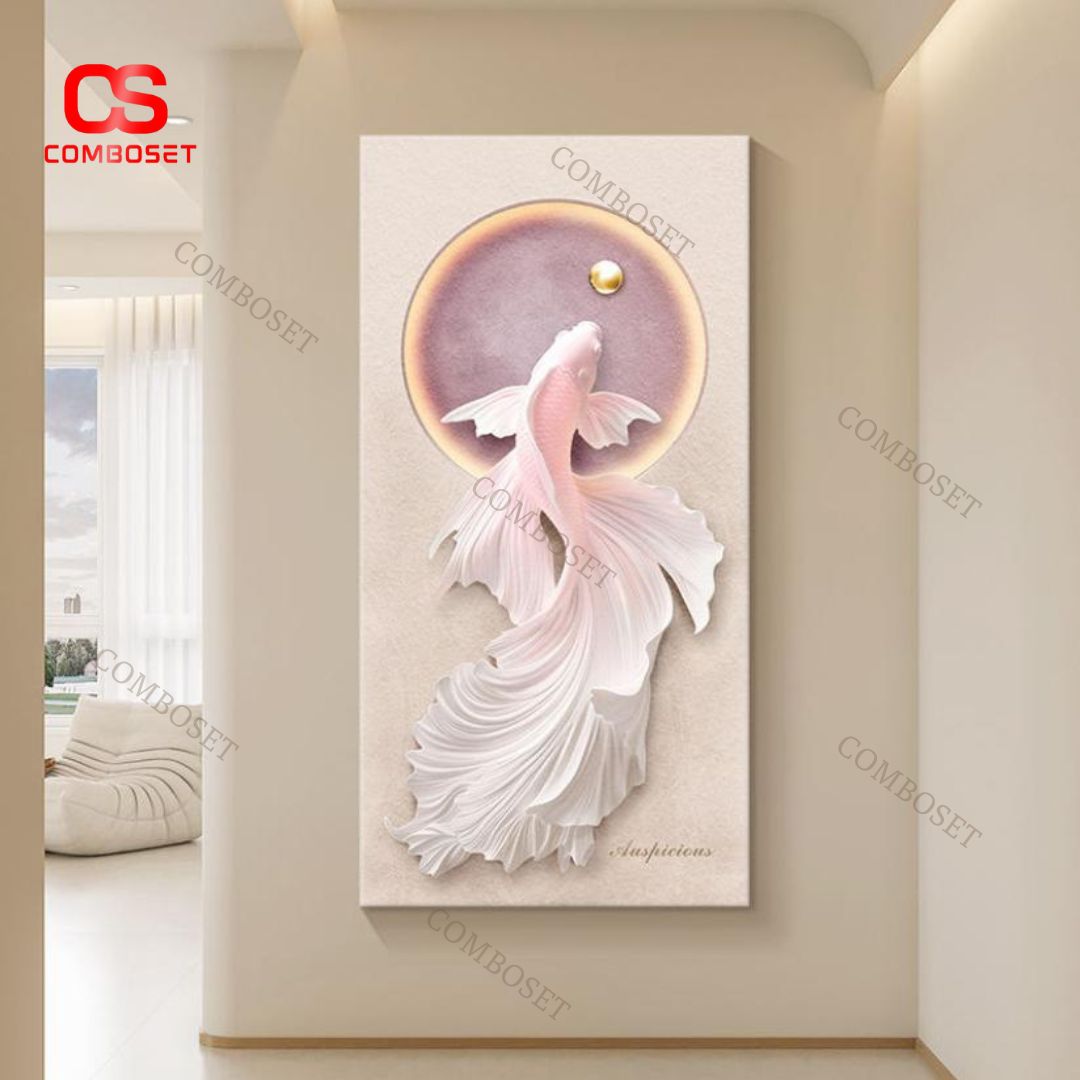 Đèn Tường Tranh Cá Vàng 3D Phát Sáng Decor Phòng Khách Sang Trọng, Lối Đi, Văn Phòng