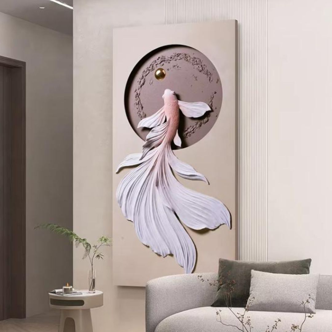 Đèn Tường Tranh Cá Vàng 3D Phát Sáng Decor Phòng Khách Sang Trọng, Lối Đi, Văn Phòng