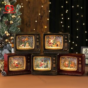 Đèn TV Mini Giáng Sinh Cổ Điển Có Đèn LED Và Cảnh Ông Già Noel Trang Trí Nhà