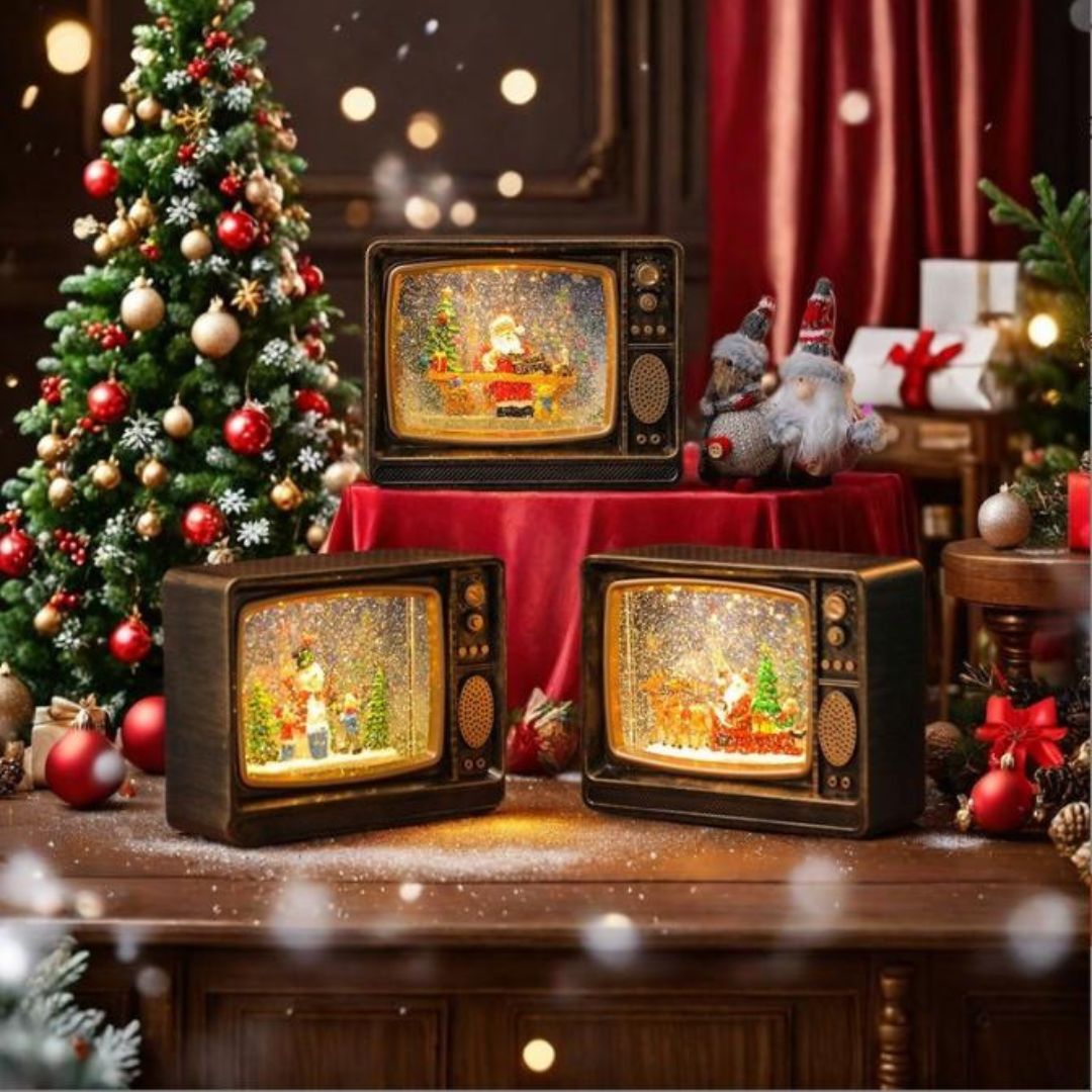 Đèn TV Mini Giáng Sinh Cổ Điển Có Đèn LED Và Cảnh Ông Già Noel Trang Trí Nhà
