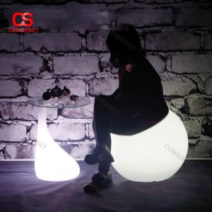 Ghế Phát Sáng Hình Quả Táo LED Đổi 16 Màu Kèm Bàn Kính Hiện Đại, Điều Khiển Remote