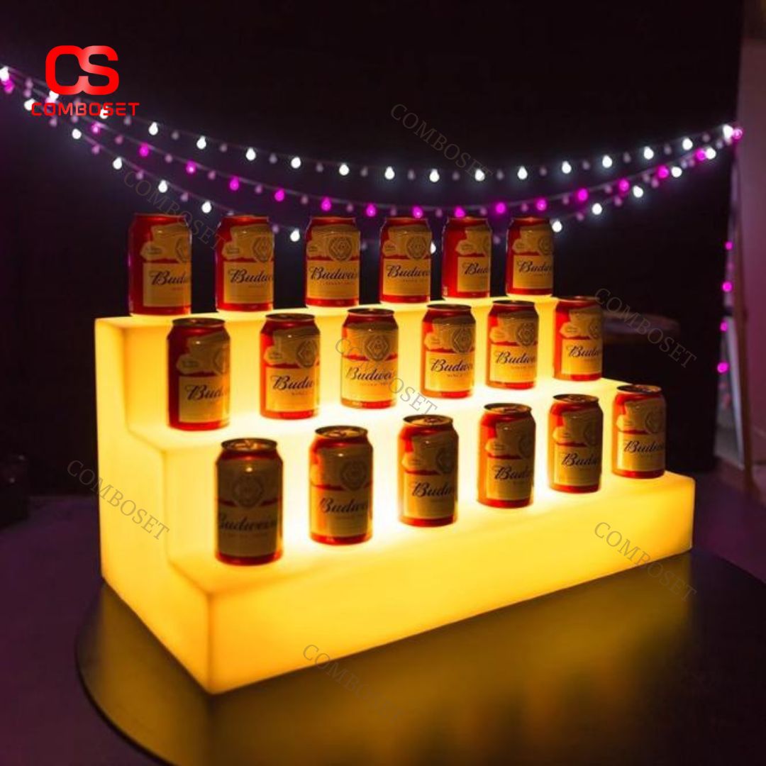 Kệ Trưng Bày LED 3 Tầng Phát Sáng 16 Màu, Kèm Remote, Để Rượu Sang Trọng, Chống Nước Tốt