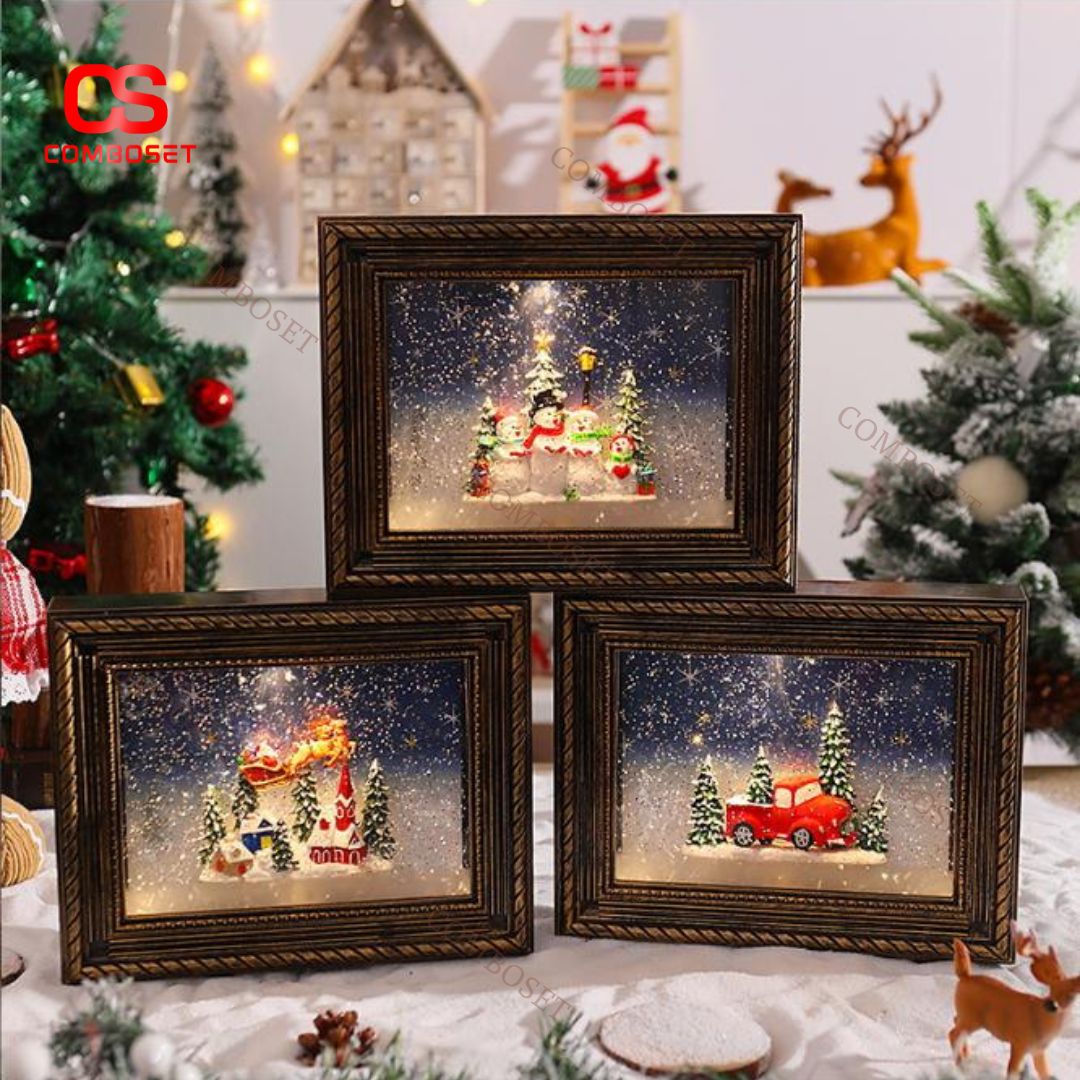 Khung Đèn Led Noel Cảnh Tuyết Lấp Lánh Decor Phòng Khách Ấm Áp