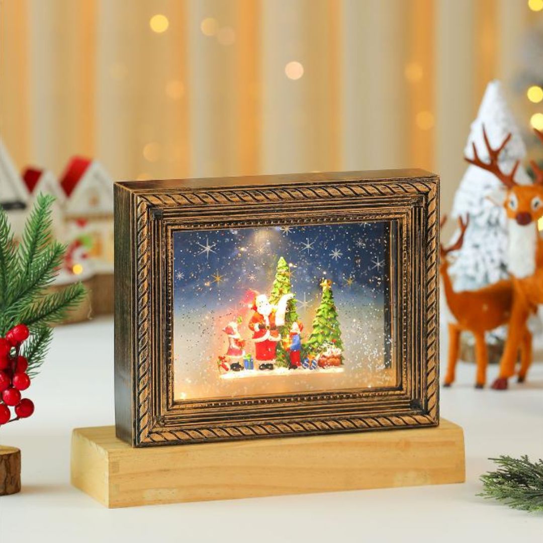 Khung Đèn Led Noel Cảnh Tuyết Lấp Lánh Decor Phòng Khách Ấm Áp