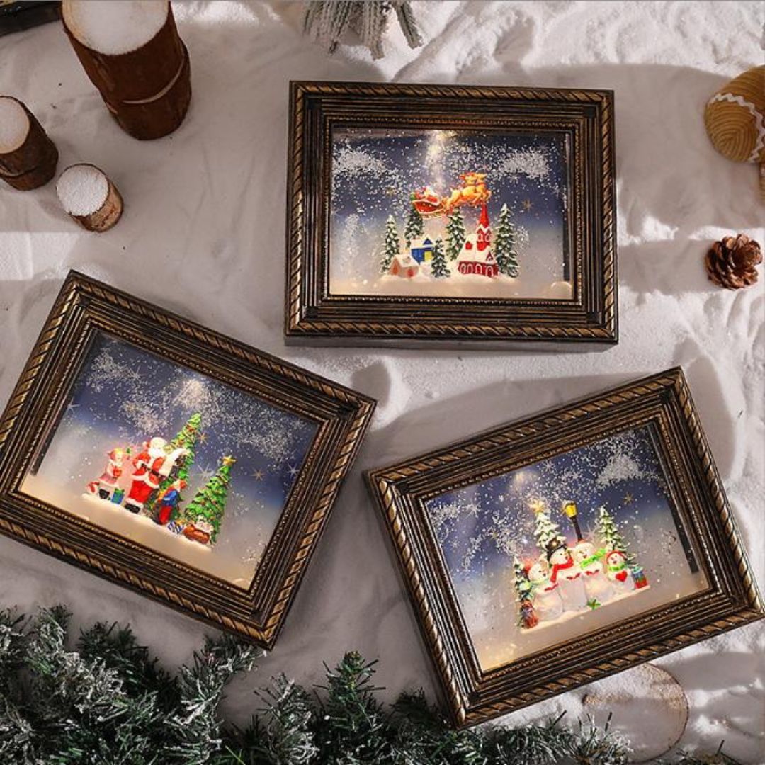 Khung Đèn Led Noel Cảnh Tuyết Lấp Lánh Decor Phòng Khách Ấm Áp