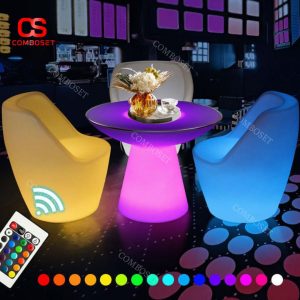 Bàn Ghế LED Tựa Lưng Chống Nước Thiết Kế Hiện Đại, Ánh Sáng Nhiều Màu Rực Rỡ