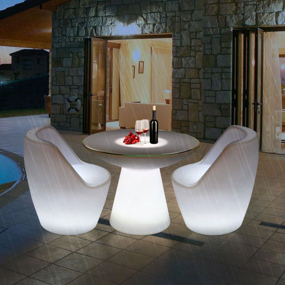 Bàn Ghế LED Tựa Lưng Chống Nước Thiết Kế Hiện Đại, Ánh Sáng Nhiều Màu Rực Rỡ