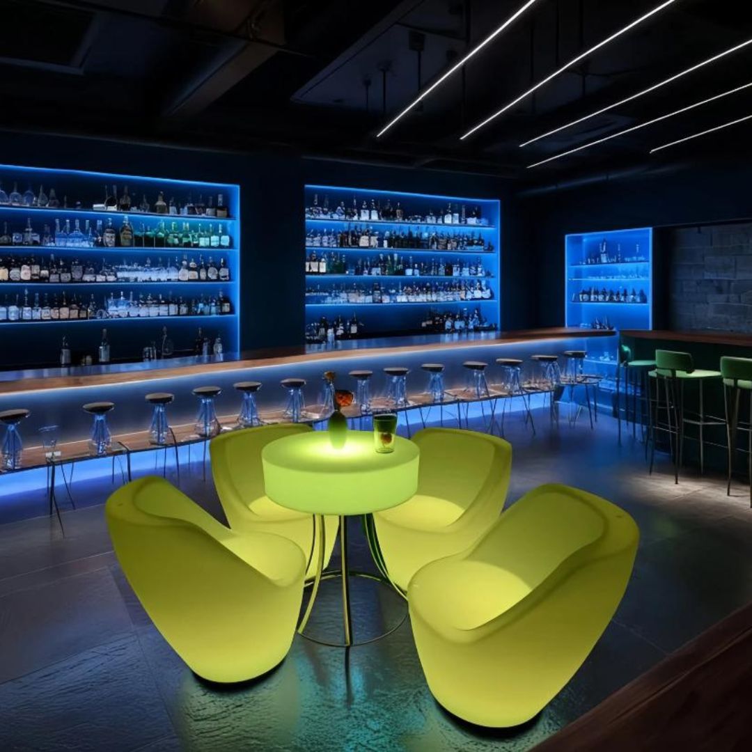 Bàn Ghế LED Tựa Lưng Chống Nước Thiết Kế Hiện Đại, Ánh Sáng Nhiều Màu Rực Rỡ