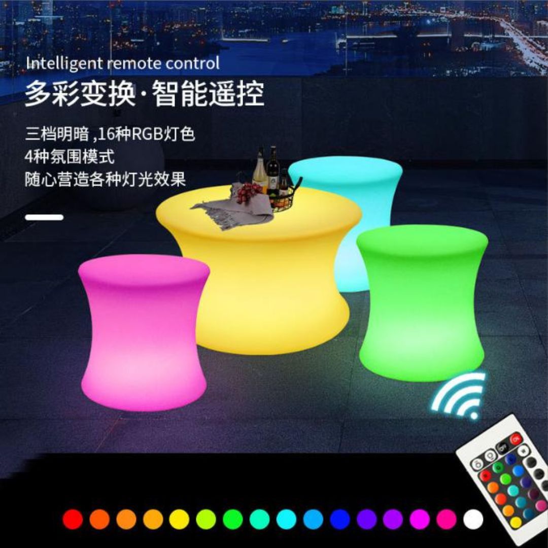 Bàn LED Tròn Thắt Lưng Hiện Đại Chống Nước, Nắng Mưa Năng Lượng Mặt Trời Decor Ban Công, Sân Thượng